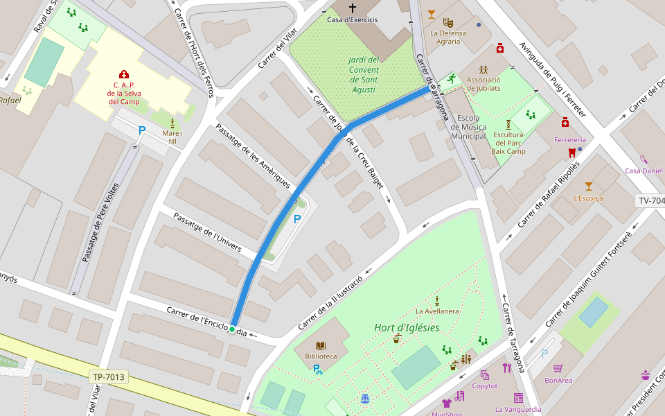 Passatge de l'enciclopèdia walking route map in La Selva del Camp