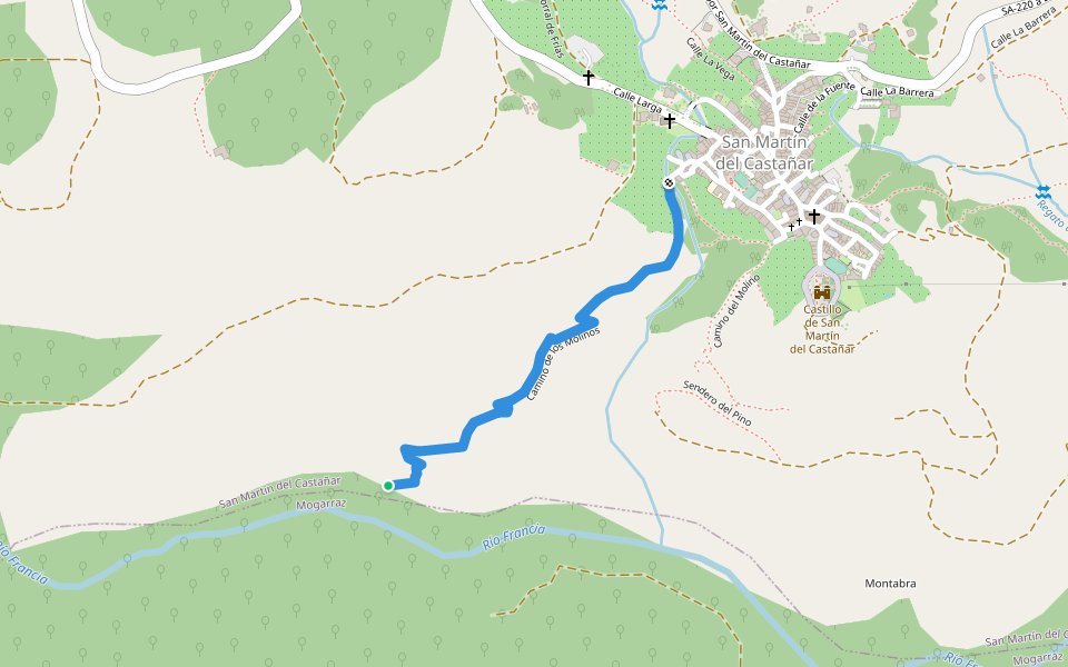Camino de los Molinos walking route map in San Martín del Castañar