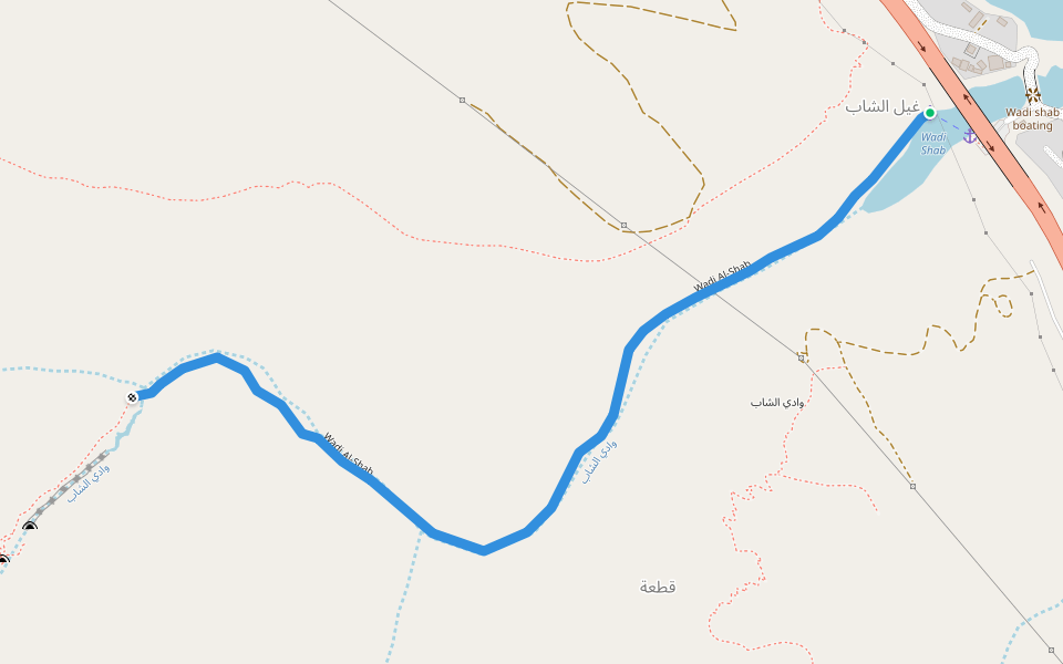 Wadi Al-Shab walking route map in سيماء