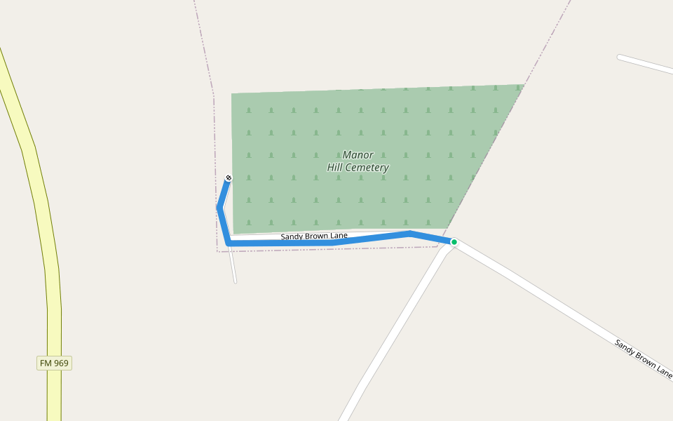 Sandy Brown Lane walking route map in Webberville