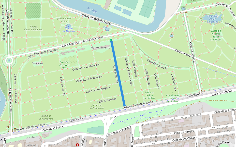 Calle Almansa walking route map in Aranjuez