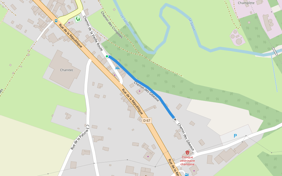 Chemin des Gibeaux walking route map in Champlitte