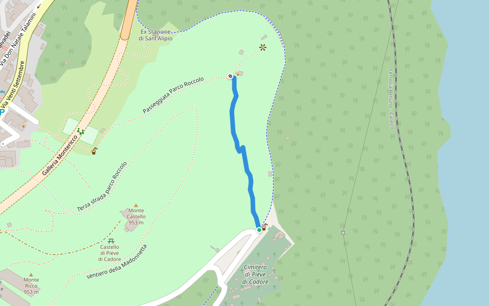Scorciatoia Roccolo Cimitero walking route map in Pieve di Cadore
