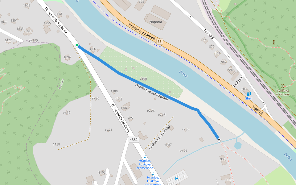 Dvořákovo stromořadí walking route map in Hranice (Přerov)