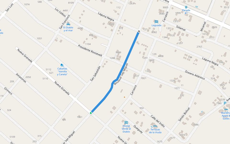 Boulevar San Miguel walking route map in Punta del Diablo