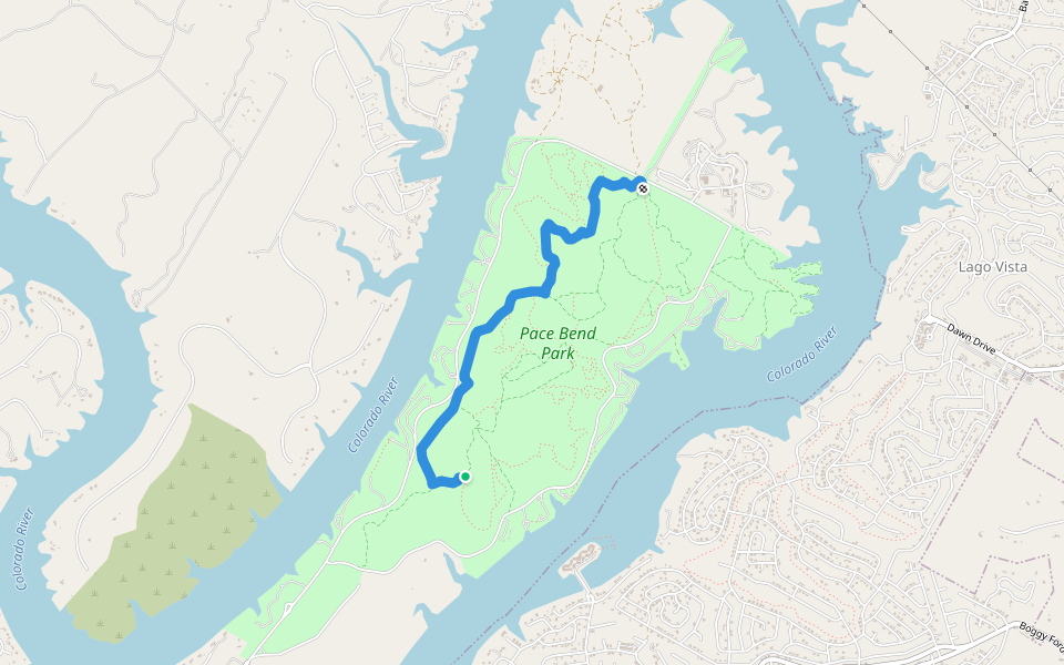 Pack Trail walking route map in Spicewood