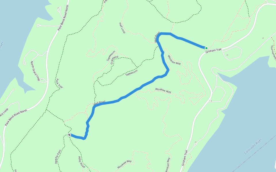 Well Road walking route map in Spicewood