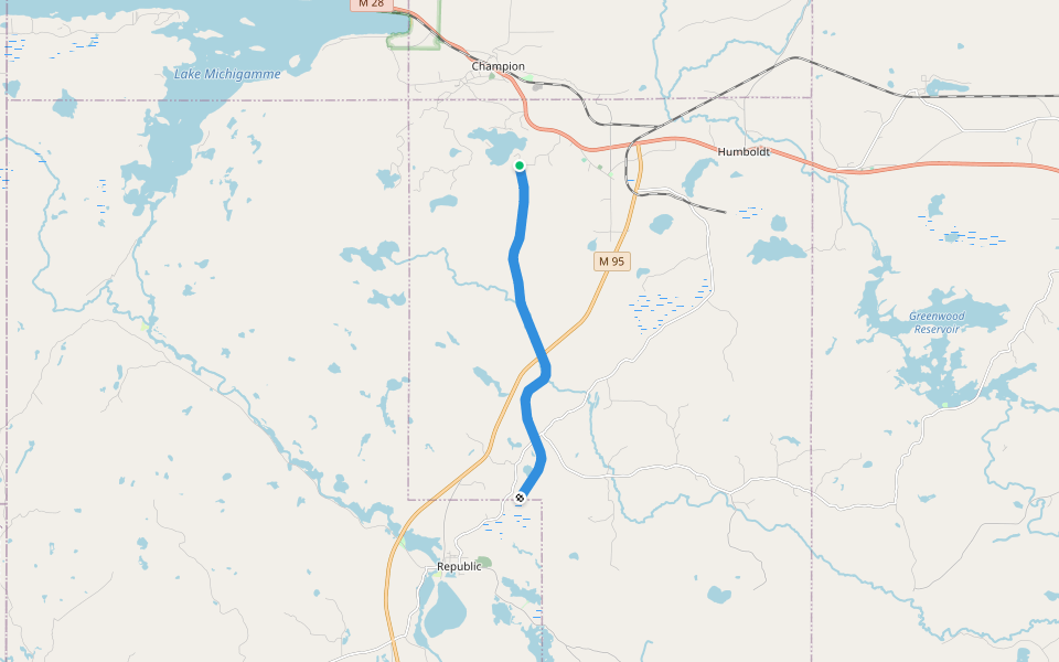 Soo Line Railroad walking route map in Champion