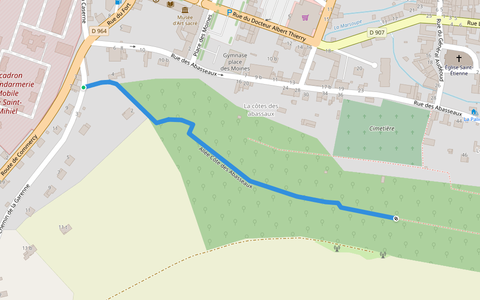 Allée Côte des Abasseaux walking route map in Saint-Mihiel