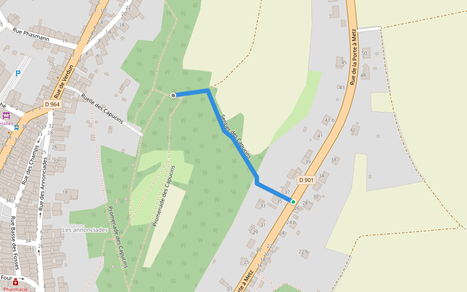 Sentier des Capucins walking route map in Saint-Mihiel