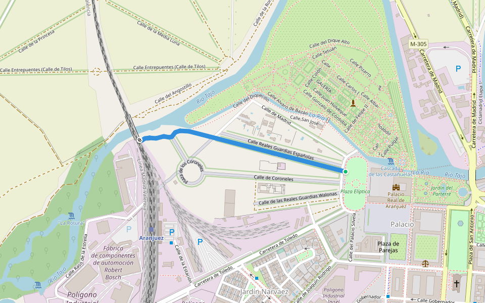 Calle Ría walking route map in Aranjuez
