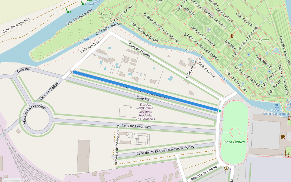 Calle Reales Guardias Españolas walking route map in Aranjuez
