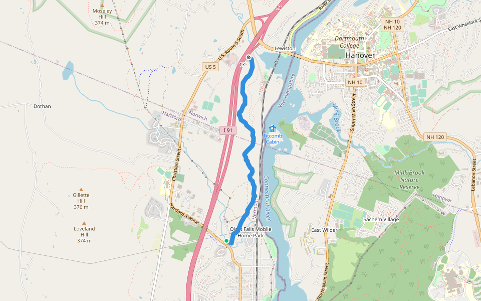 Hazen Trail walking route map in Hartford