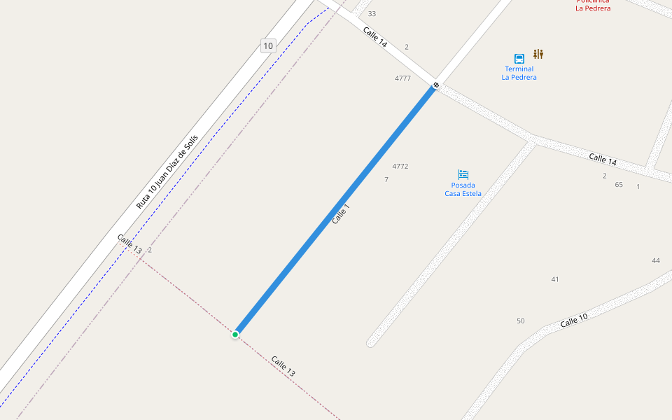 Calle 1 walking route map in Rincon de la Laguna