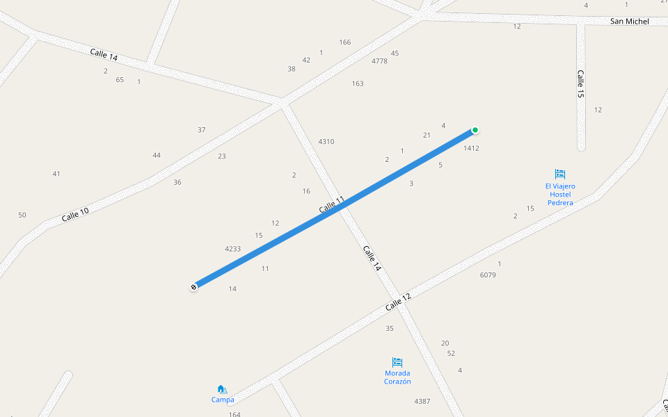 Calle 11 walking route map in La Pedrera