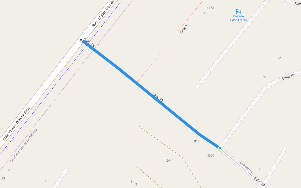 Calle 13 walking route map in La Pedrera