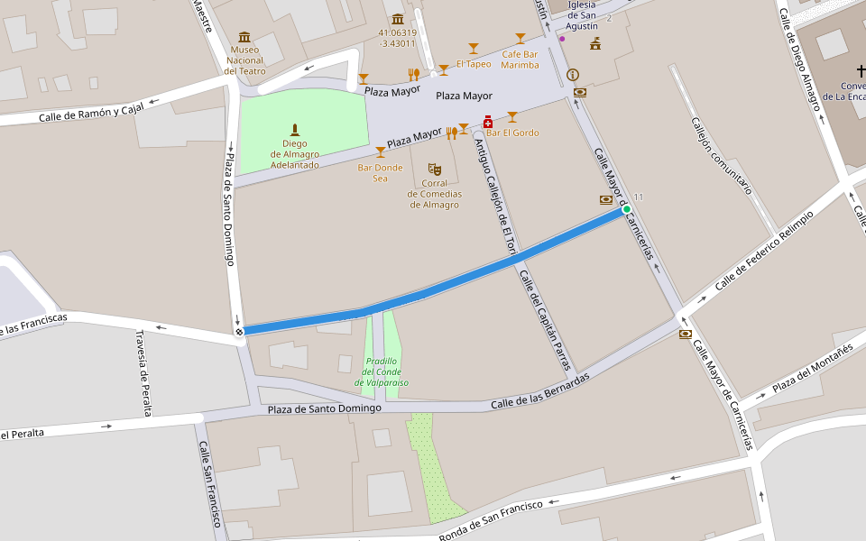 Calle de Las Animas walking route map in Almagro