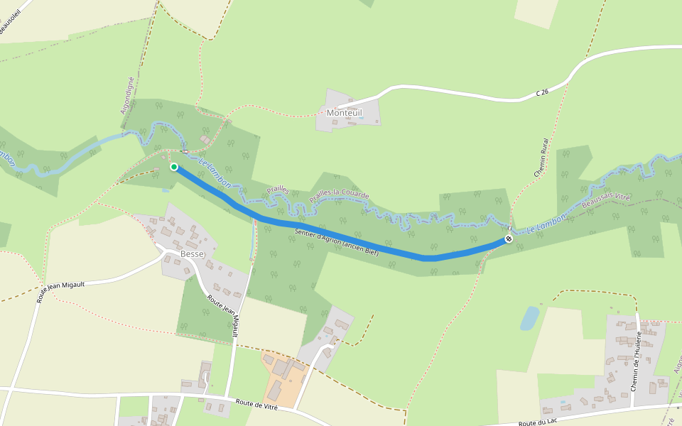 Sentier d'Agrion (ancien bief) walking route map in Aigondigné