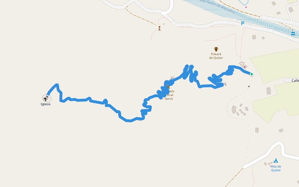 Acceso a Iglesia walking route map in San Pedro de Atacama