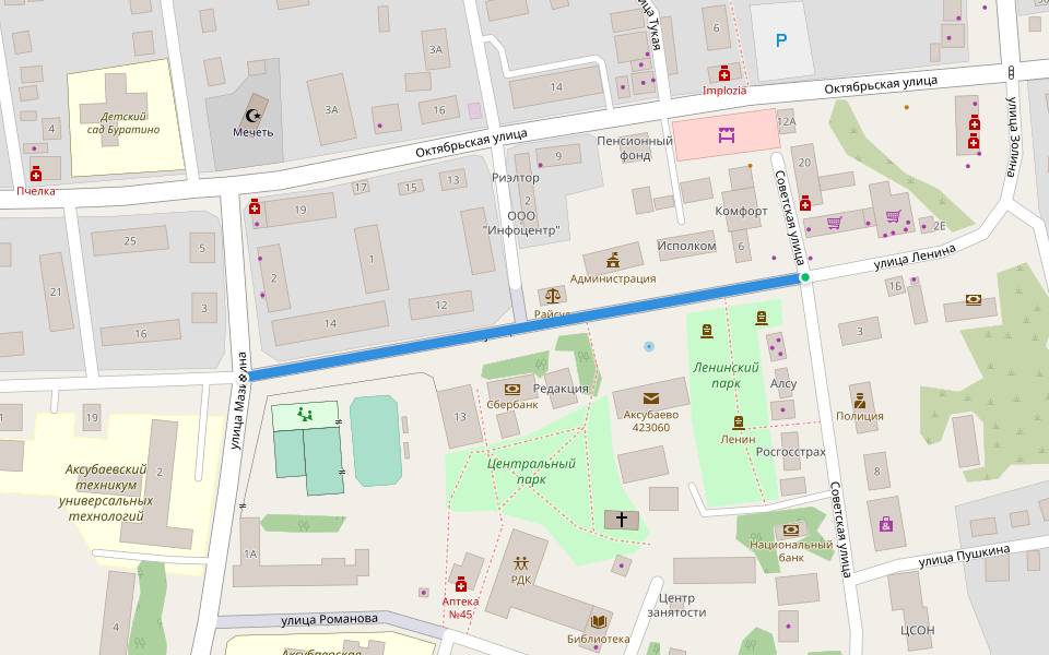 улица Ленина walking route map in Aksubaevo