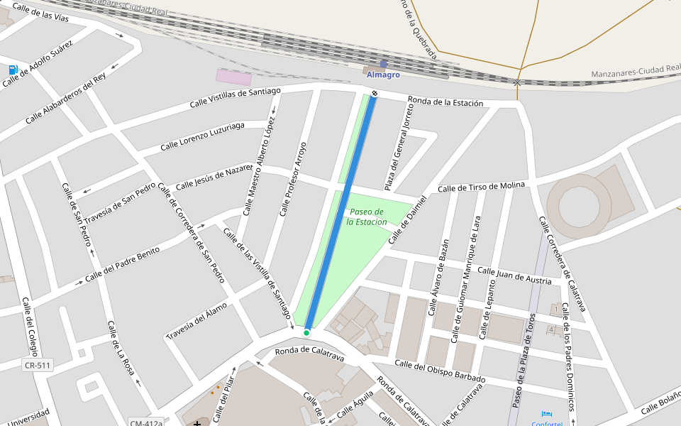 Paseo de la Estación walking route map in Almagro