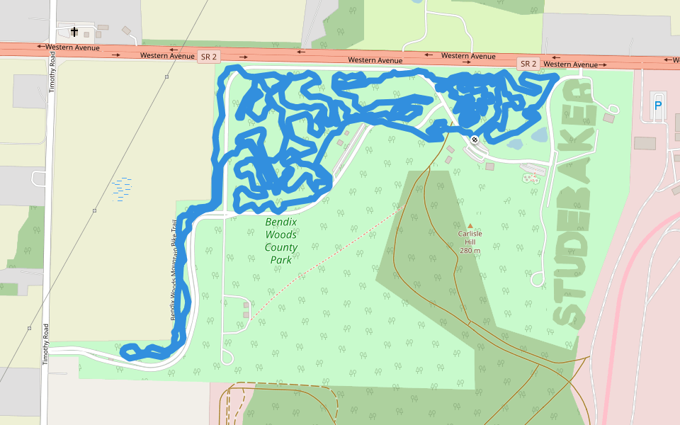 Bendix Woods Mountain Bike Trail walking route map in New Carlisle