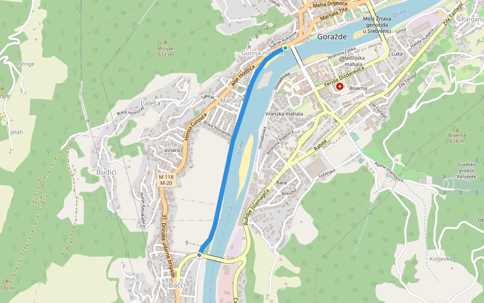 Iransko šetalište walking route map in Goražde
