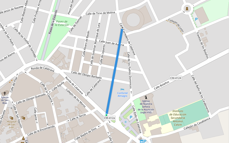 Paseo de la Plaza de Toros walking route map in Almagro