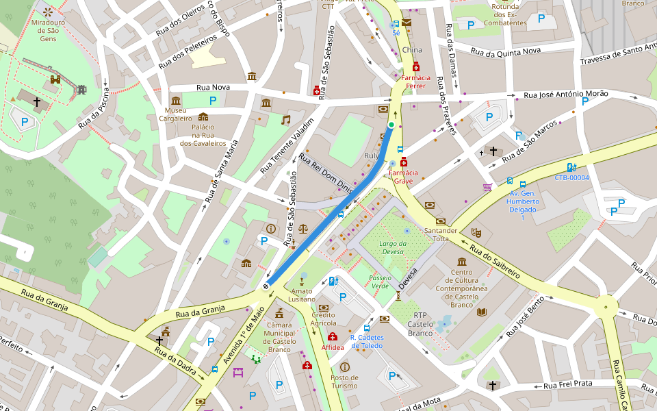 Rua Presidente Sidónio Pais walking route map in Castelo Branco