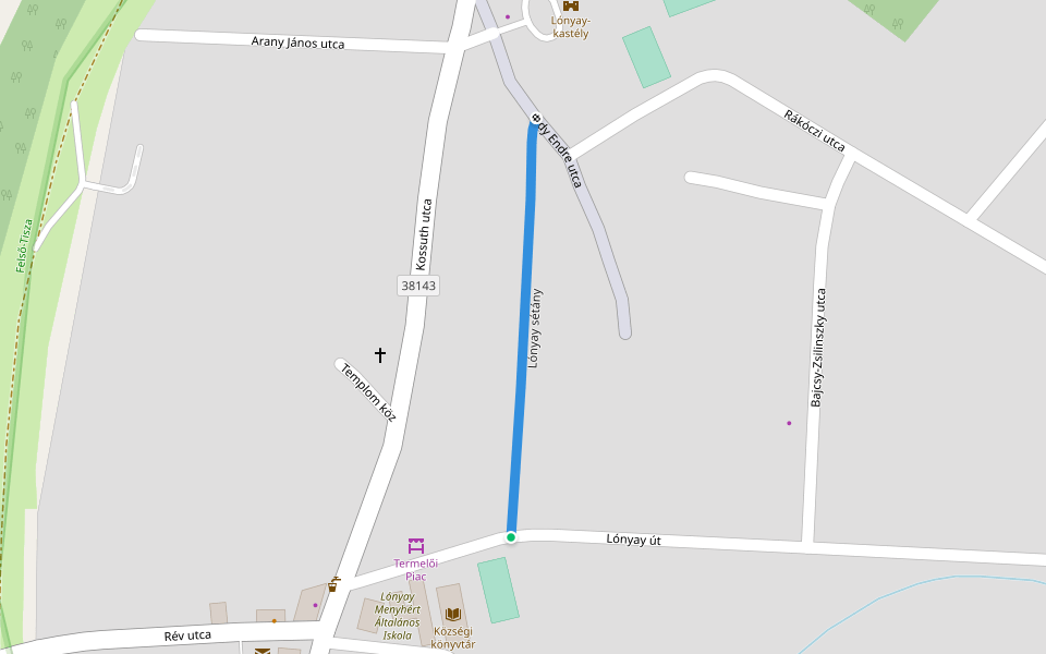 Lónyay sétány walking route map in Tuzsér