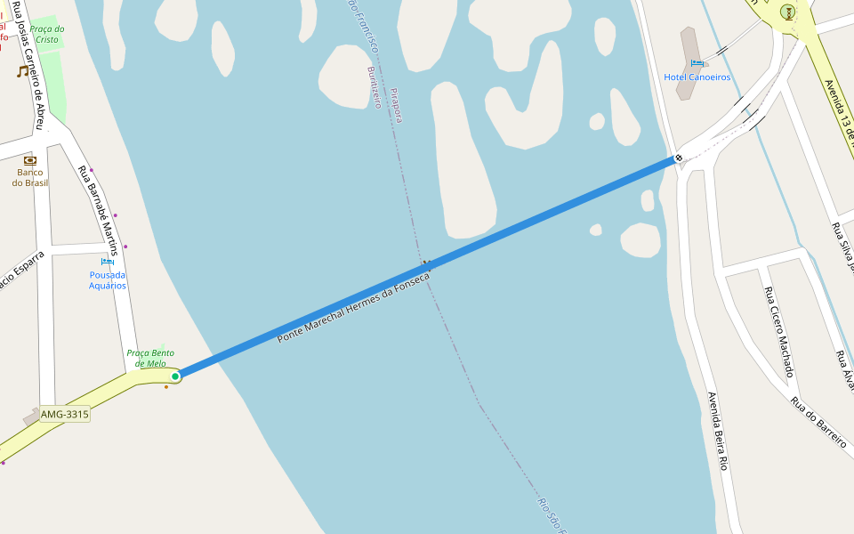 Ponte Marechal Hermes da Fonseca walking route map in Buritizeiro