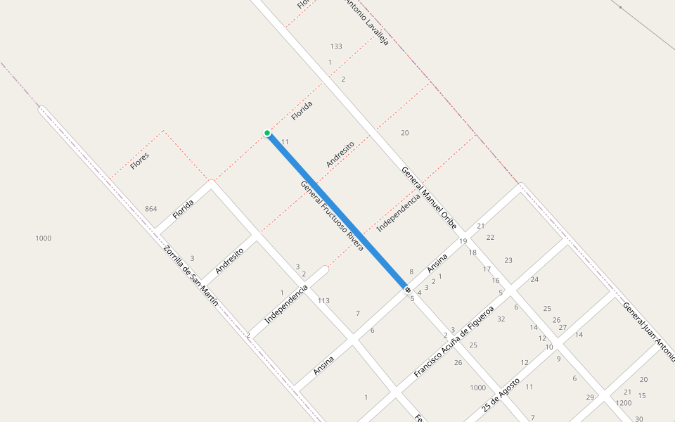 General Fructuoso Rivera walking route map in Ecilda Paullier