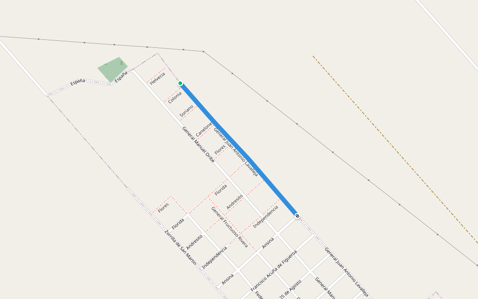 General Juan Antonio Lavalleja walking route map in Ecilda Paullier