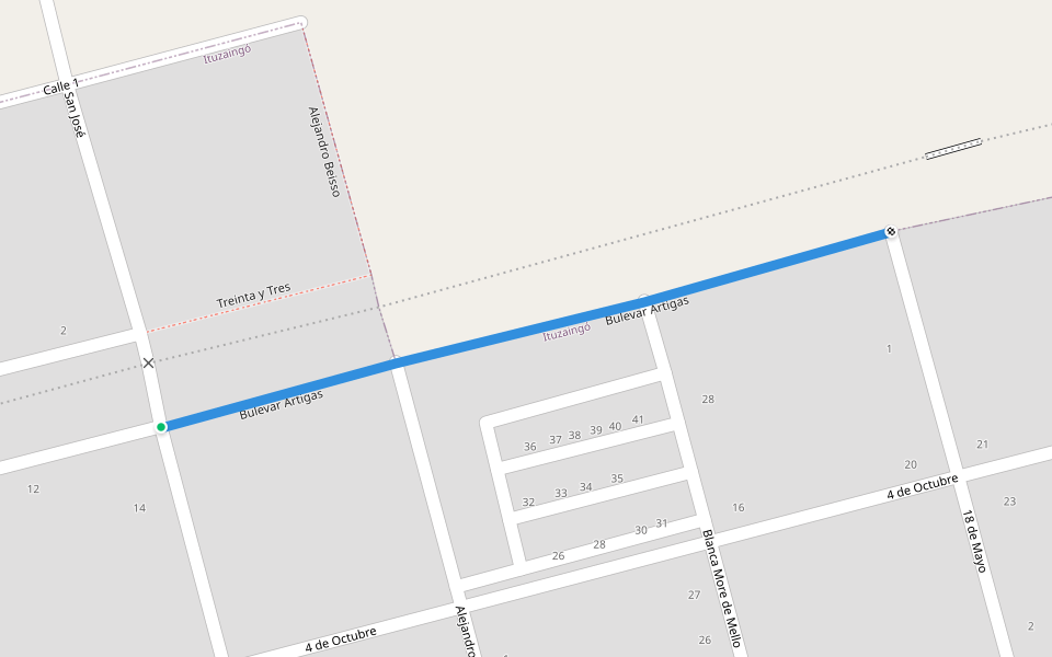 Bulevar Artigas walking route map in Ituzaingó