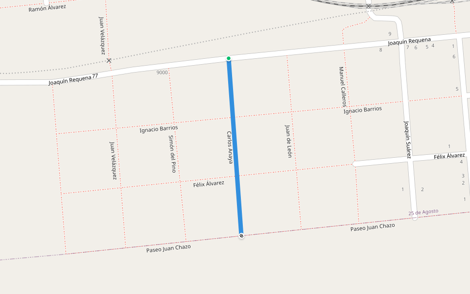 Carlos Anaya walking route map in 25 de Agosto