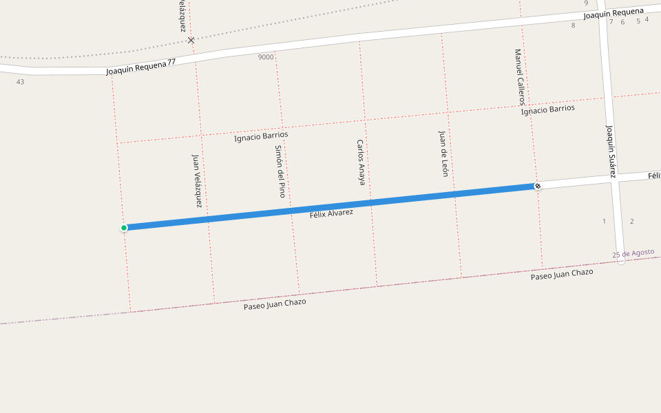 Félix Álvarez walking route map in 25 de Agosto