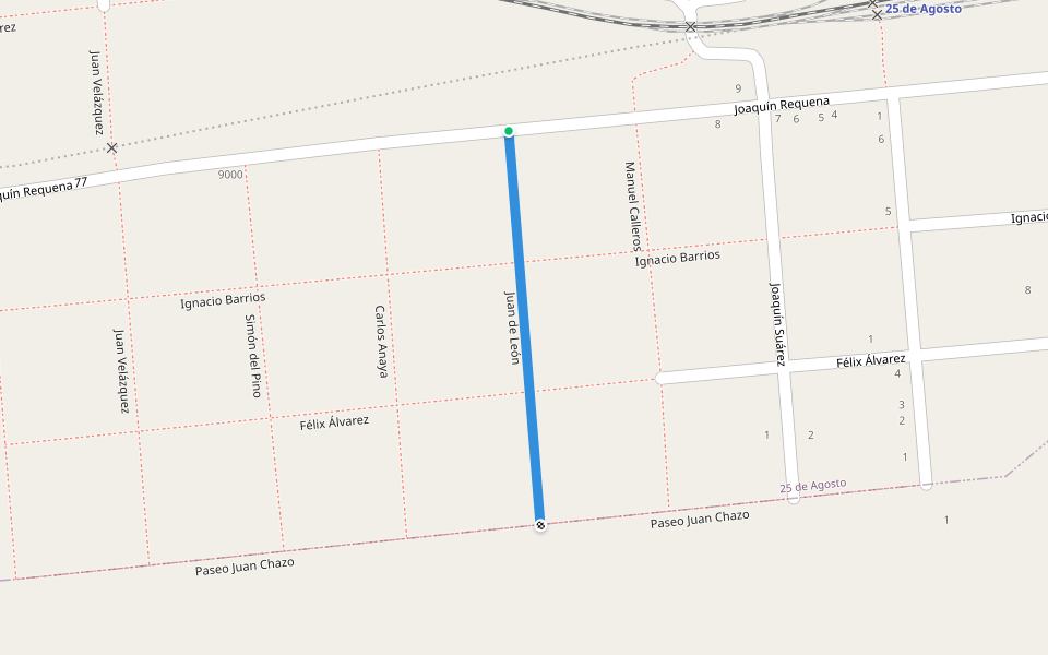 Juan de León walking route map in 25 de Agosto