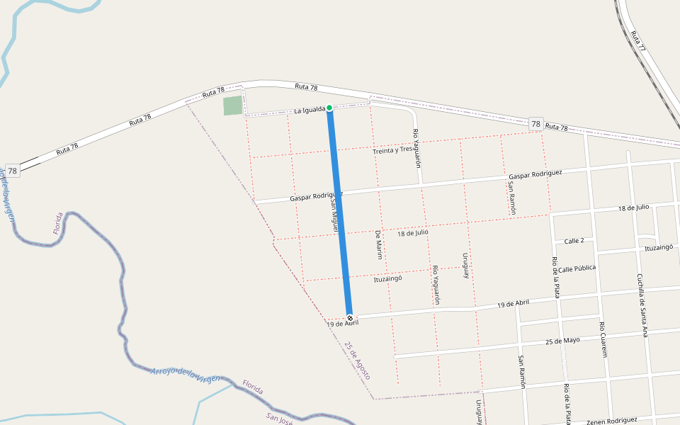 San Miguel walking route map in 25 de Agosto