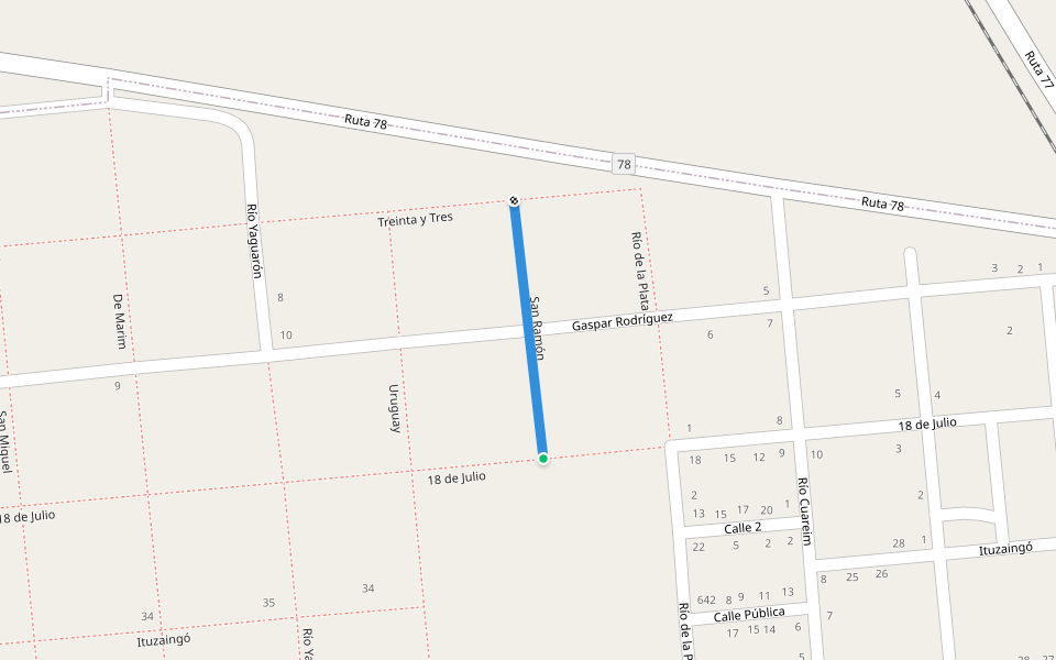 San Ramón walking route map in 25 de Agosto