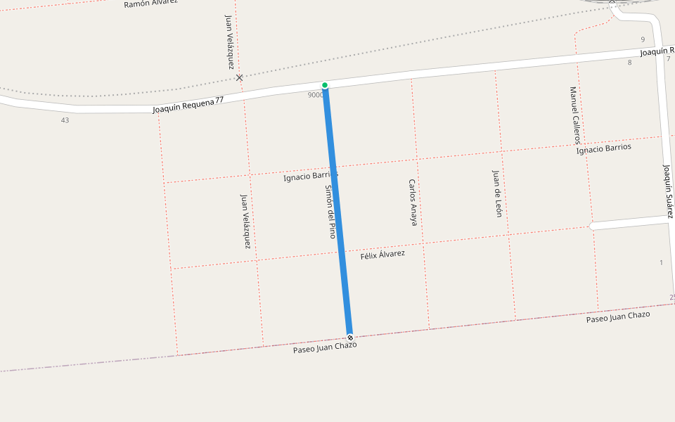 Simón del Pino walking route map in 25 de Agosto