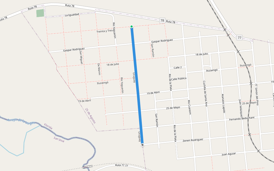 Uruguay walking route map in 25 de Agosto