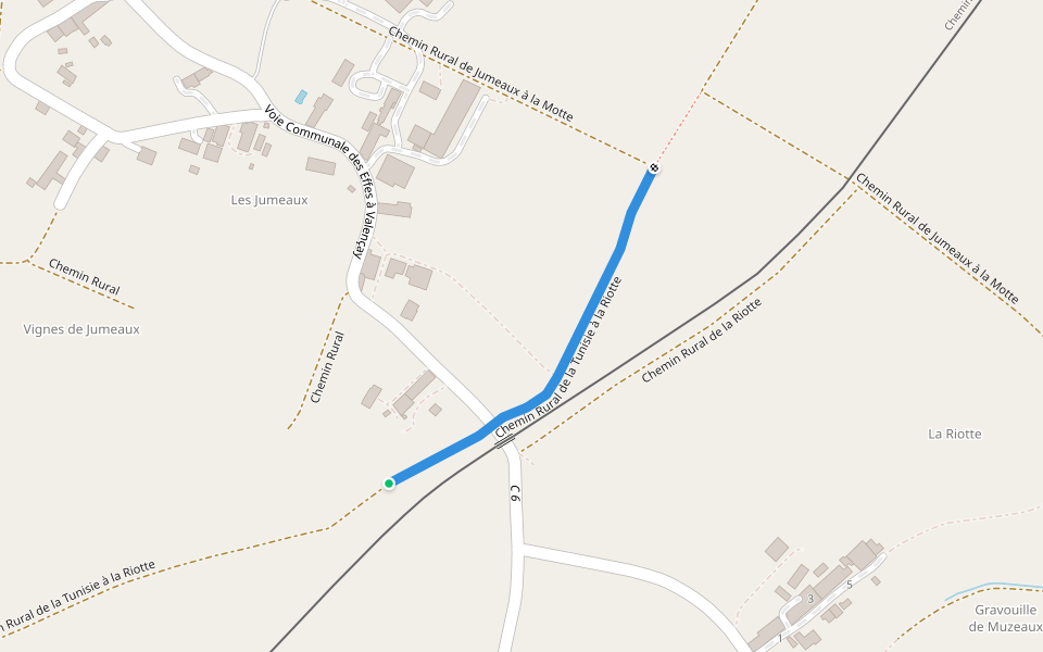 Chemin Rural de la Tunisie à la Riotte walking route map in Valençay