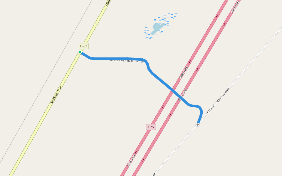 Snowmobile / multi-use trail walking route map in St. Ignace