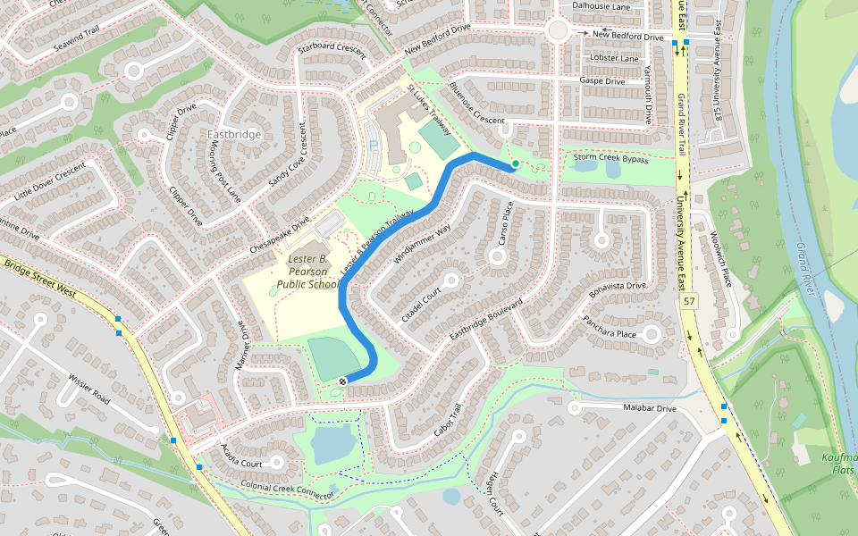 Lester B Pearson Trailway walking route map in Waterloo