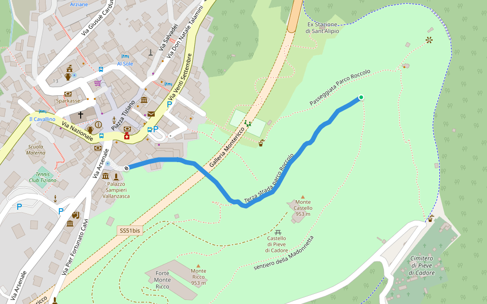 Terza strada parco Roccolo walking route map in Pieve di Cadore