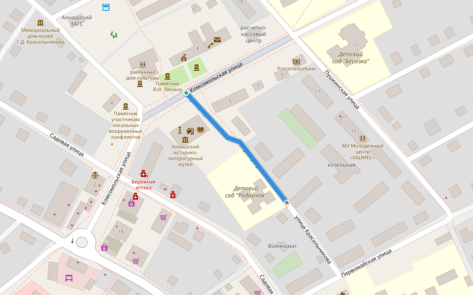 улица Красильникова walking route map in Alnashi