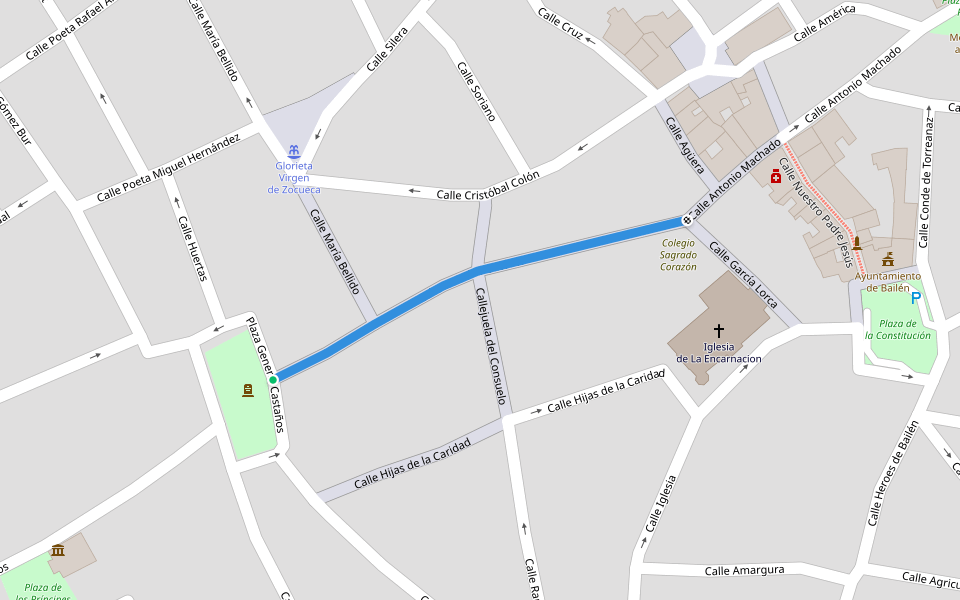 Calle Isabel la Católica walking route map in Bailén