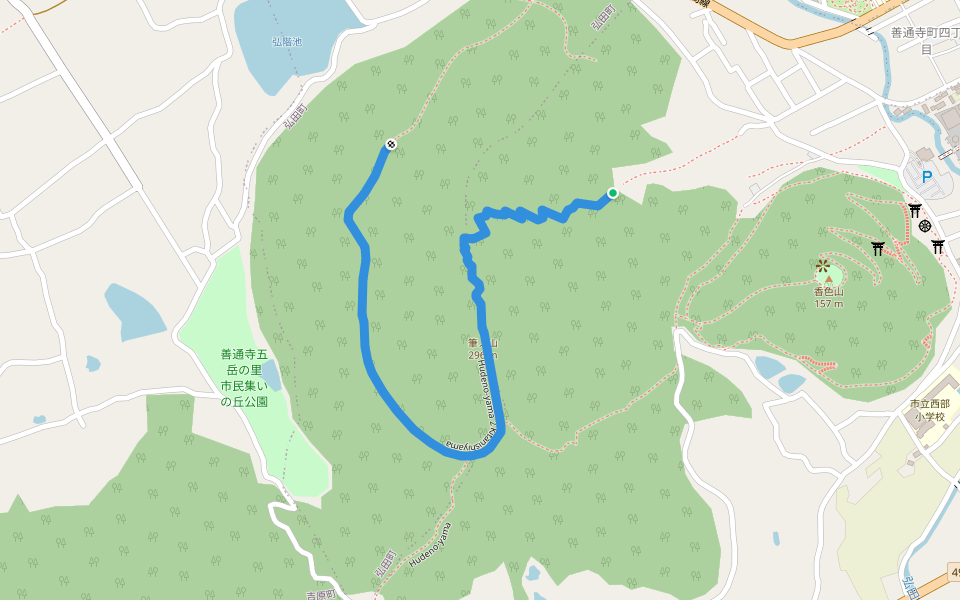Hudeno-yama 2 Kitanishiyama walking route map in Zentsuji