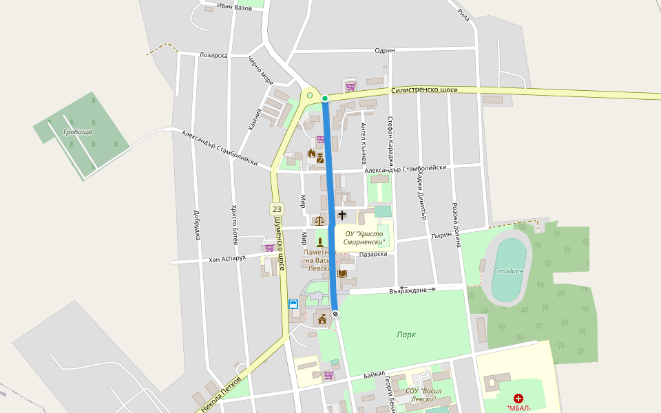 Васил Левски walking route map in Silistra