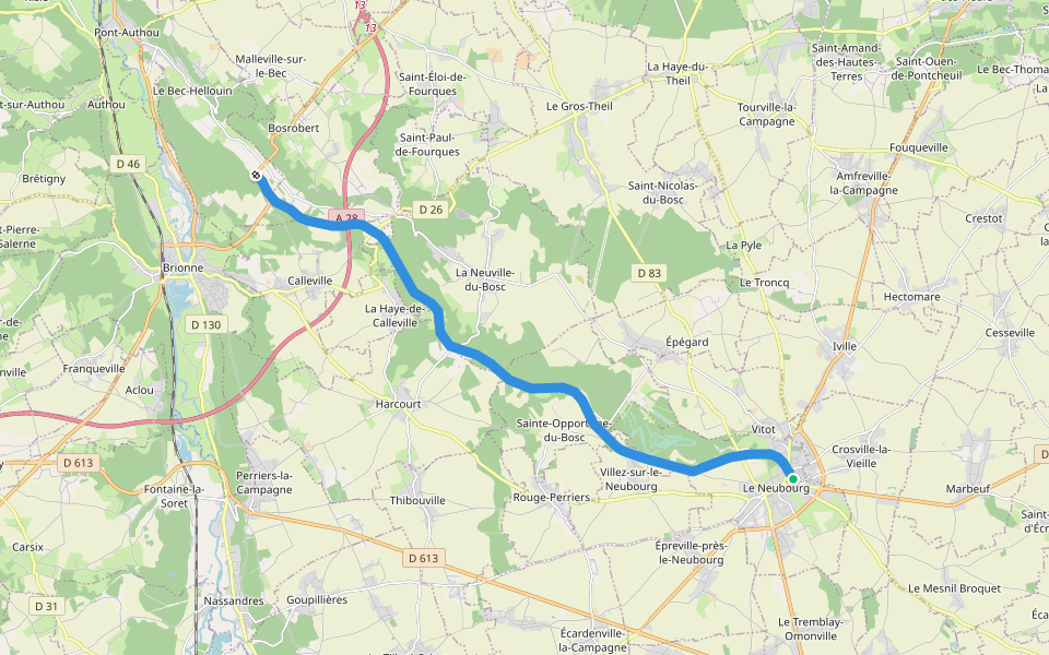 Voie Verte d'Évreux à la Vallée du Bec walking route map in Le Neubourg